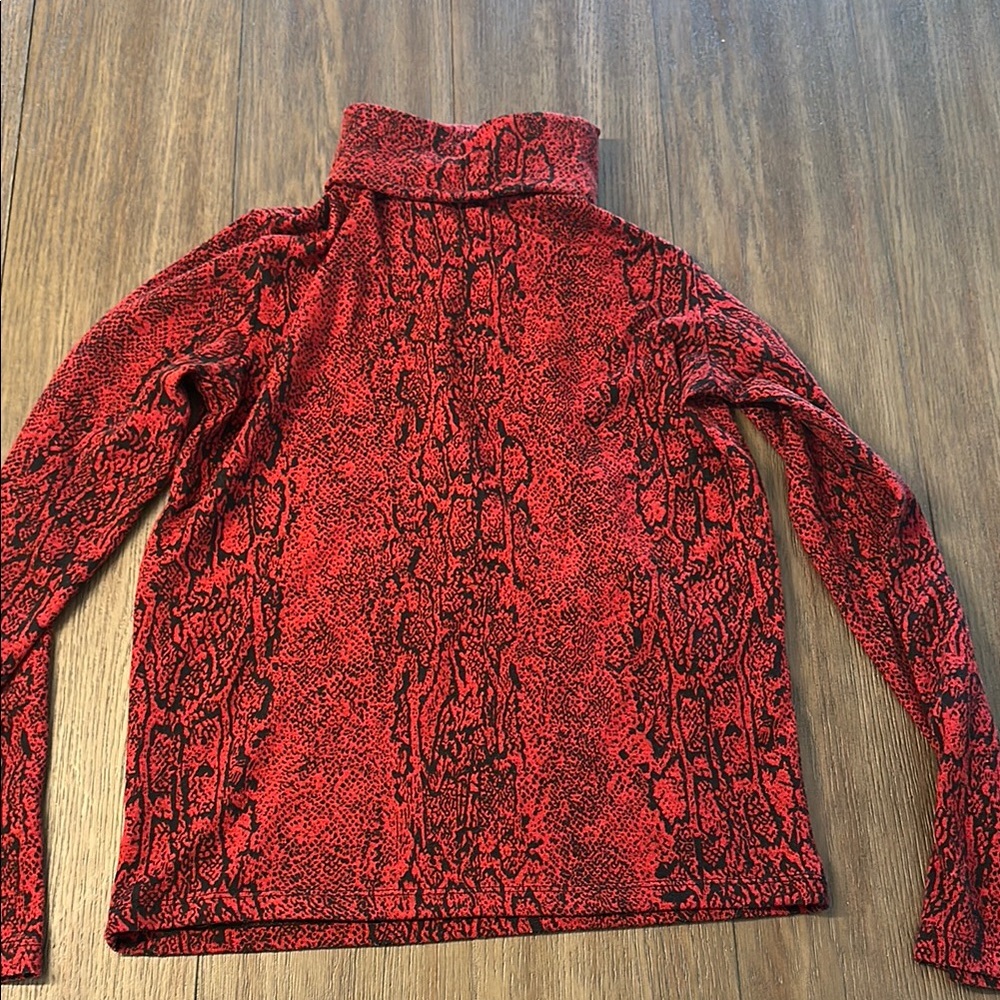 ZARA Red Animal Print Turtleneck Sweater